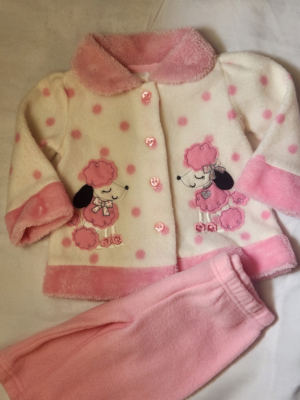 Kidgets Pink & White Polka Dot Plush Set w/ Poodle Appliqué, S-0/3, GUC